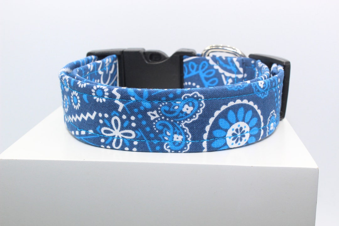 Blue Bandana Dog Collar, Handmade Dog Collar, Custom Dog Collar, Fabric