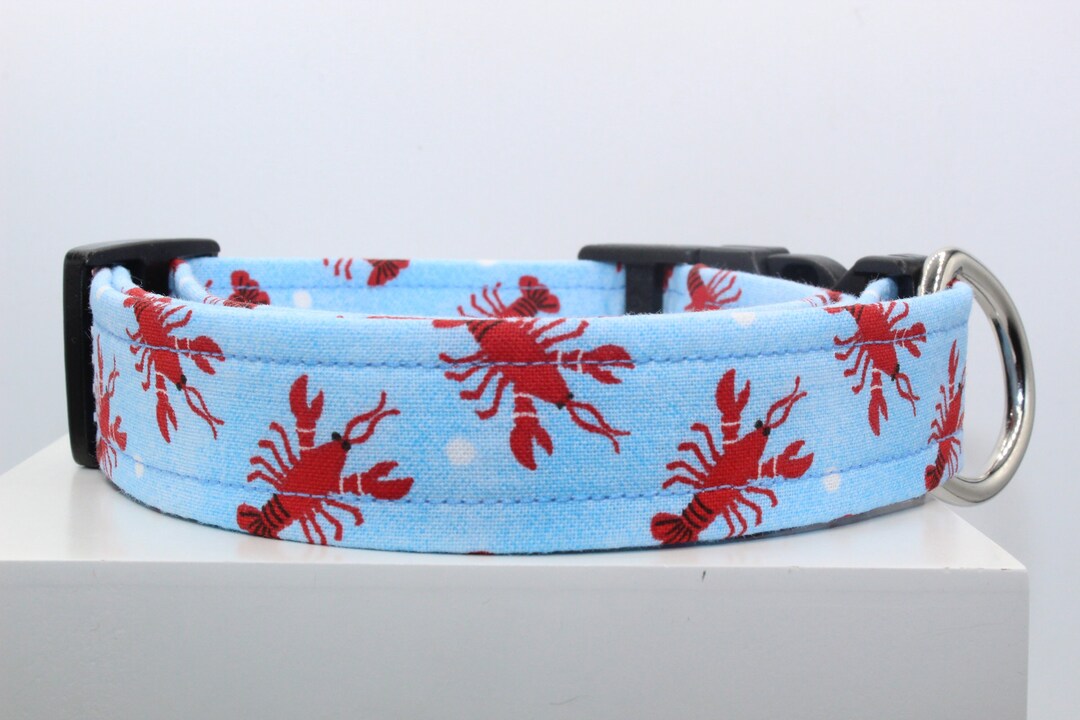 Lobsters in the Sea Dog Collar, Handmade Dog Collar, Custom Dog Collar, Fabric Dog Collar, Print