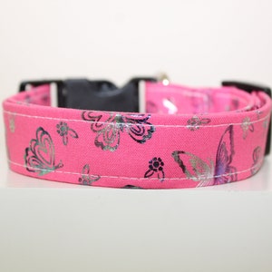 Butterflies pink foil dog collar, Handmade dog collar, Custom dog collar, Fabric dog collar, Dogs lover, Print dog collar, Dog collars, Dogs