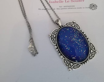 Hand painted glass cabochon necklace