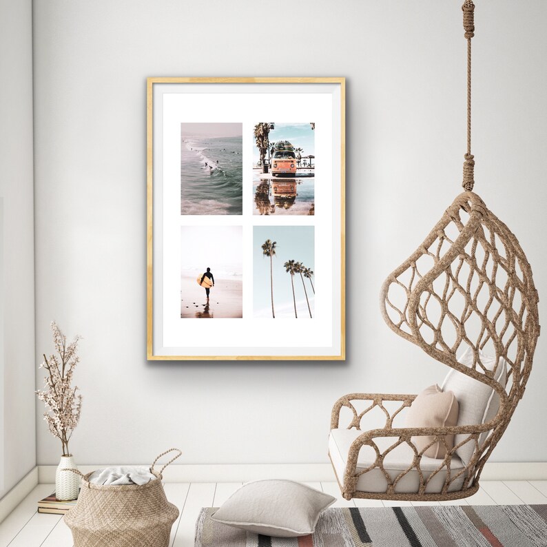 Printable Surf Life Photo Modern Surf Decor Gift For Him Retro Van Beach Photography Collage Beach Poster California Wall Art Print