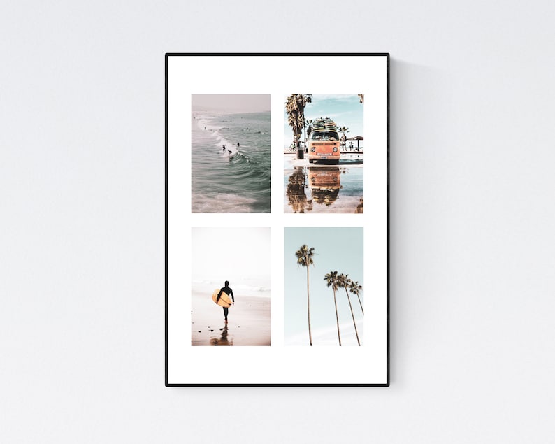 Printable Surf Life Photo Modern Surf Decor Gift For Him Retro Van Beach Photography Collage Beach Poster California Wall Art Print