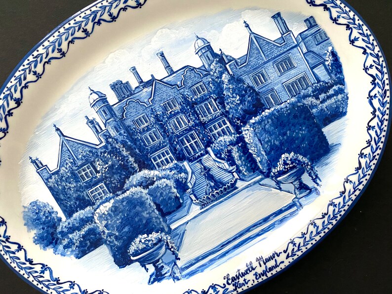 Custom Hand-Painted Porcelain Wedding Venue Decorative Platter - Personalized Keepsake Gift