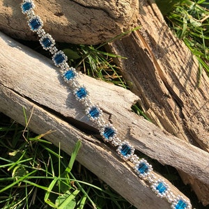 Lovely Blue Tennis Bracelet With Silver Accents, Delicate, Minimal, Easy To Wear, Gift for Her, Gift Under 20, Bangle Bracelets