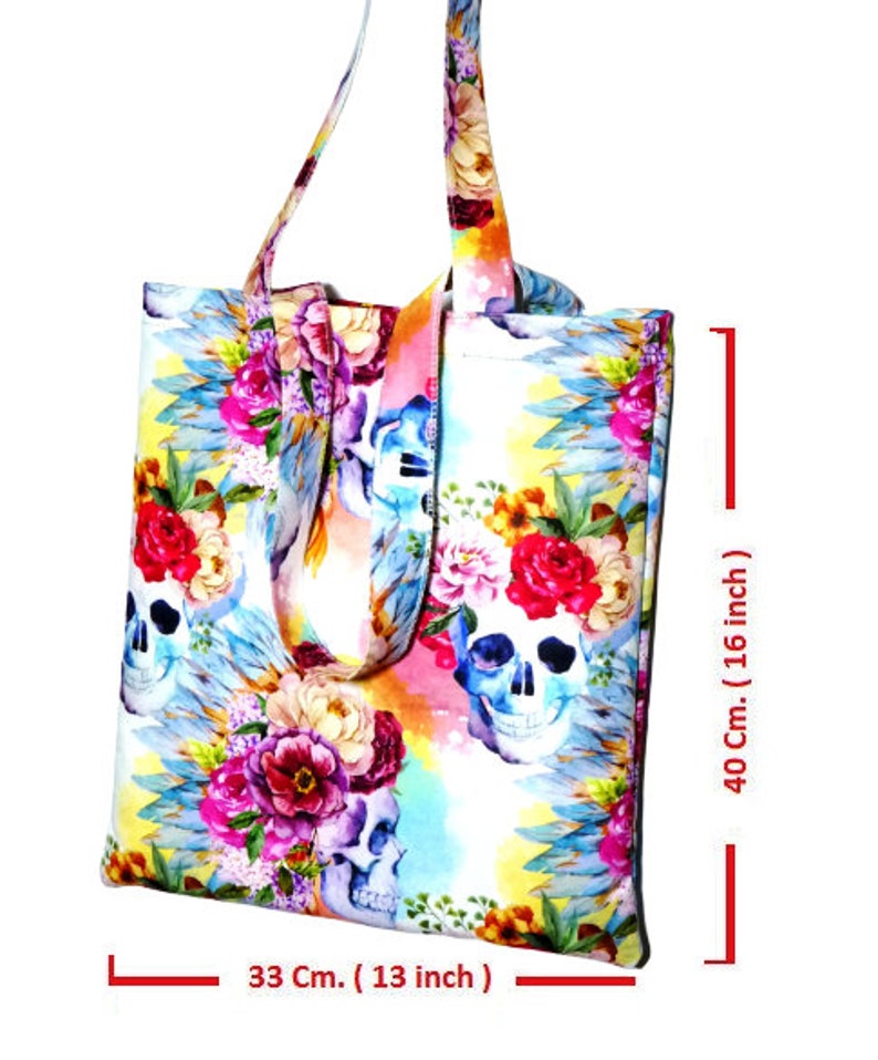 Cloth Bag Cloth Tote Bag Cloth Bag With Skull and Flowers Etsy