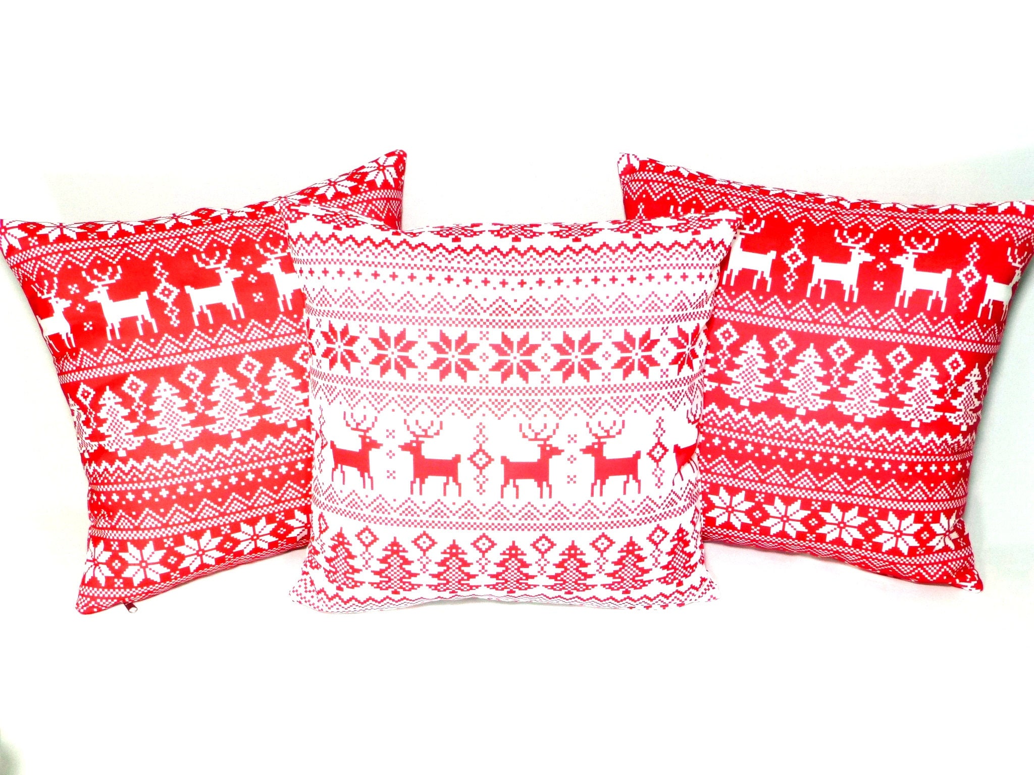 Red Pillow Christmas Pillows Pillow Covers Deer Printed Etsy
