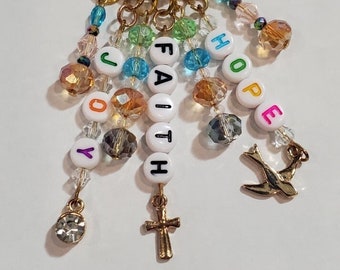 Faith Hope Joy Perlen Taschenanhänger: Kristall Taschenschmuck, Rucksack Planer und Schlüsselbund Anhänger