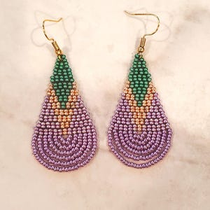 Mardi Gras Dangle Beaded Earrings Purple Gold Green Festive Fringe Earrings Gift for Her Louisiana Boho Beaded Jewelry