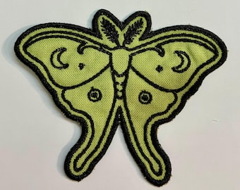Groene maanvlinder-patch | Geborduurd | Gotische natuur | Cottagecore heksenstijl | Festival- en rave-kleding | Gehaakte muts | Vlinder