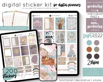 Digital Planner Stickers - September, Gold Elegant Autumn & Fun Fall Themes, Bullet Journal, Monthly Kit, PNG Files for GoodNotes