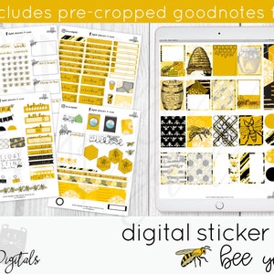 Digital Planner Bee Stickers for Digital Planners and Journals | Yellow Bee Digital Stickers