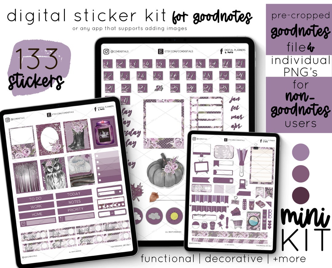 Fall Mini Digital Planner Stickers Kit | Pre-cropped Digital Stickers ...