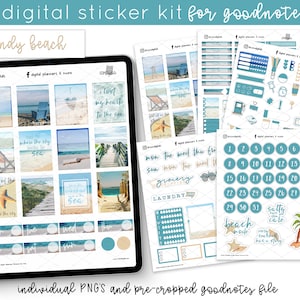 Digital Beach Stickers for Digital Planners and Journals | Includes Pre-Cropped Digital Stickers