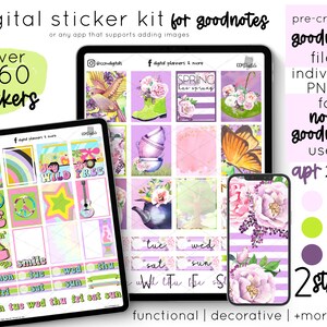 April 2021 Digitale Sticker | Enthält Bright Springtime Sticker | Enthält 60er Jahre Hippie Digitale Aufkleber