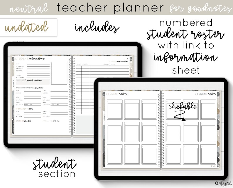 Digital Teacher Planner Undated Neutral Teacher Digital Etsy