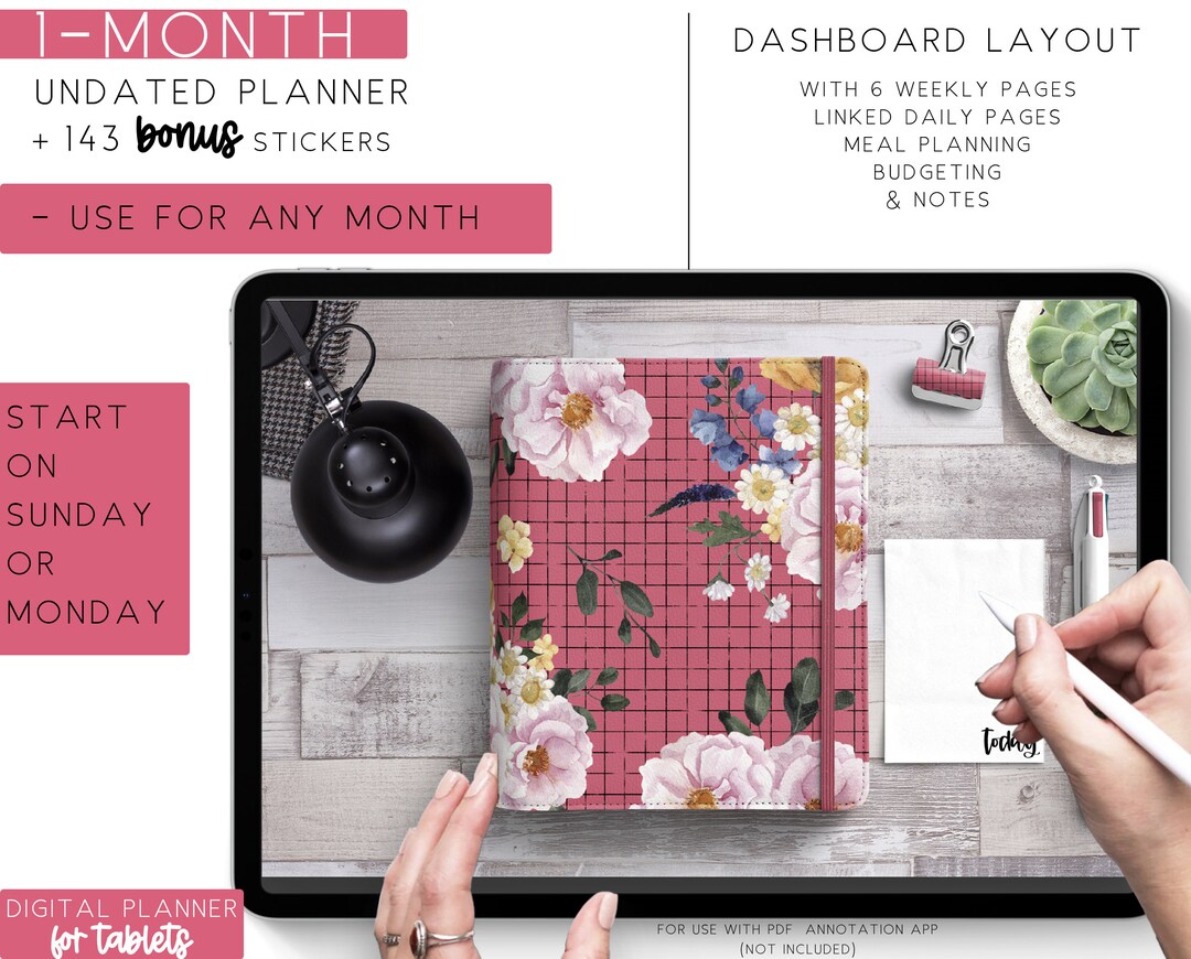 Floral Undated 1-month Digital Planner | Geometric Patterns | Dashboard ...