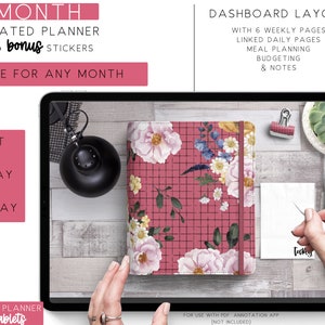 Floral Undated 1-Month Digital Planner | Geometric Patterns | Dashboard Layout For Goodnotes, iPad, Tablets, Android