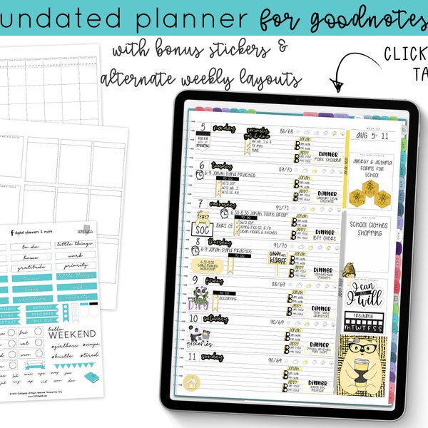 Undated Colorful Digital Planner for Goodnotes | Colorful Minimalist Planner with Horizontal Weekly Layout | Daily Pages and Weekly Pages