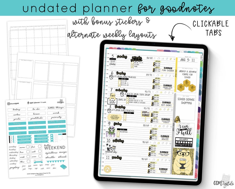 Undated Colorful Digital Planner for Goodnotes Colorful Minimalist Planner with Horizontal Weekly Layout Daily Pages and Weekly Pages image 1