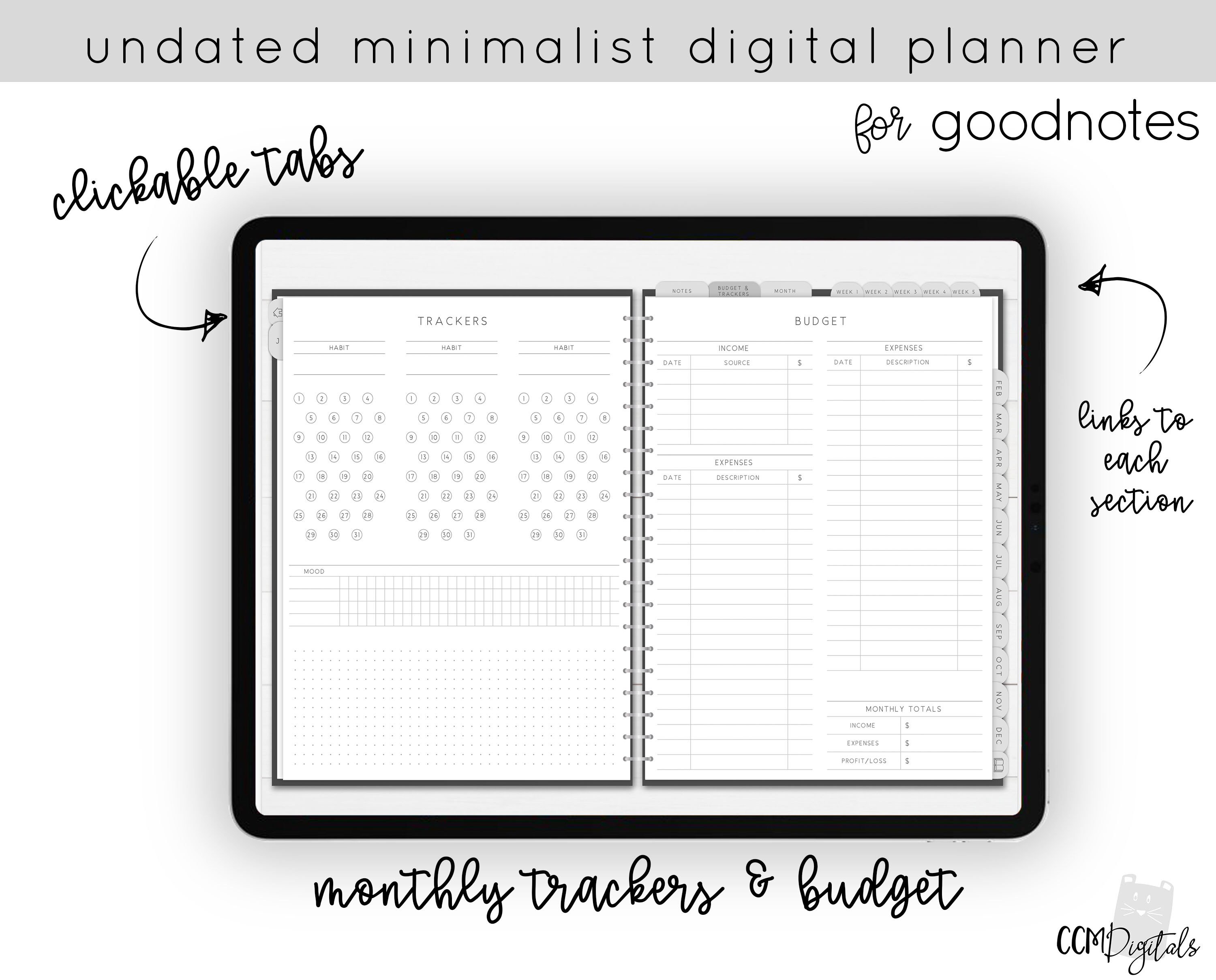 Landscape Undated Neutral Minimalist Digital Planner for Goodnotes ...