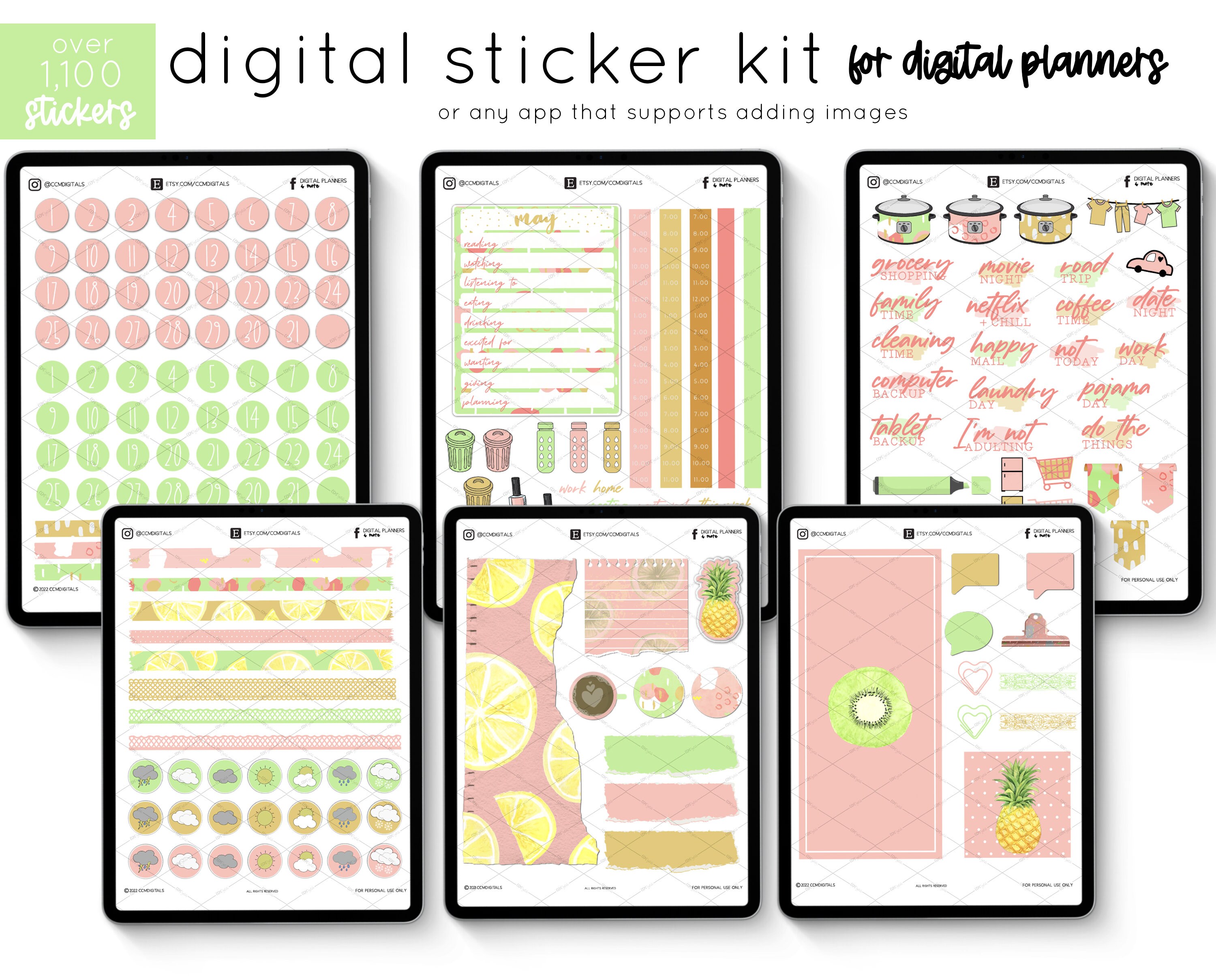 Digital Planner Stickers - May, Spring & Fruit Themes, Bullet Journal ...