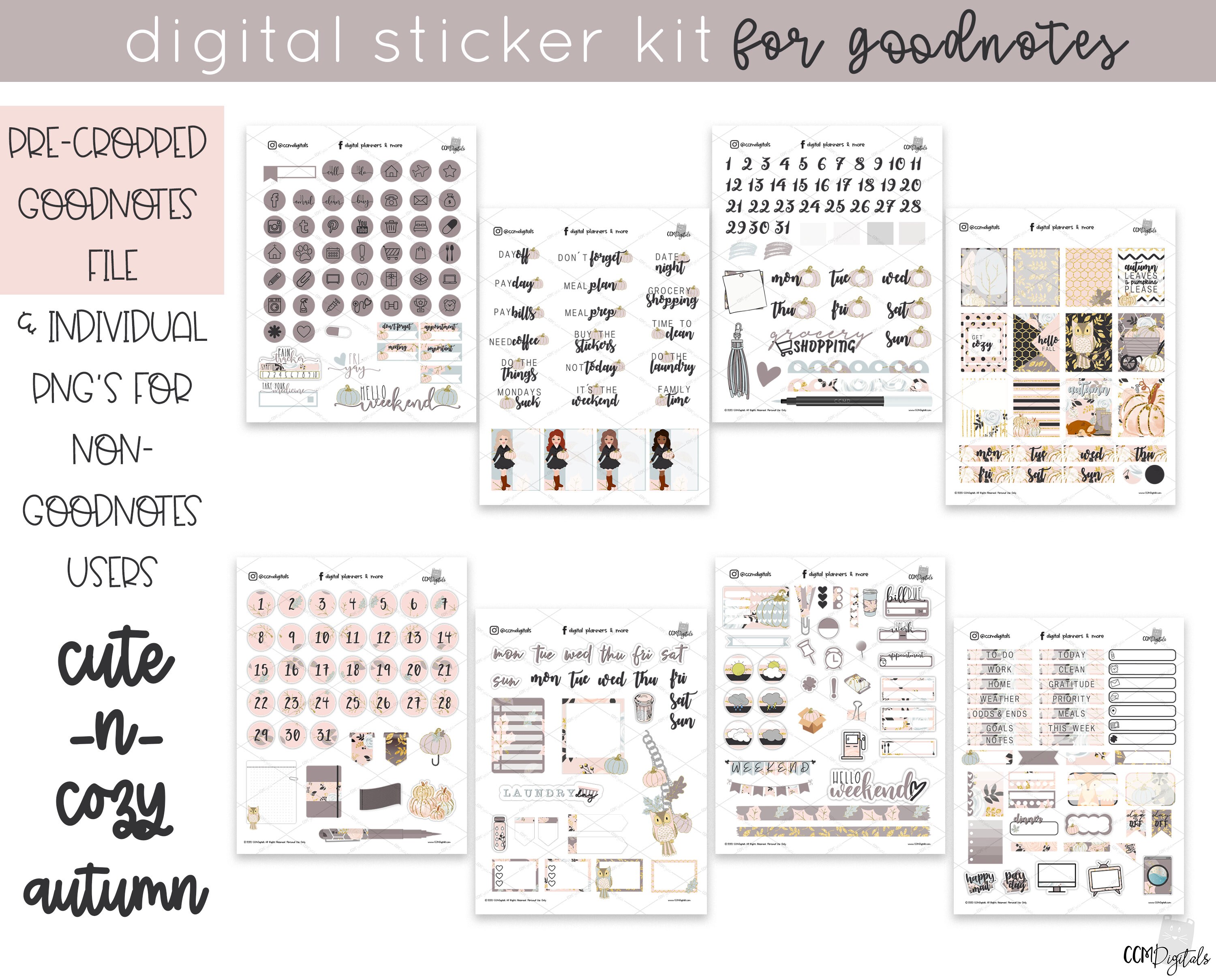 Cute & Cozy Autumn Digital Planner Stickers | A Digital Sticker Kit for ...