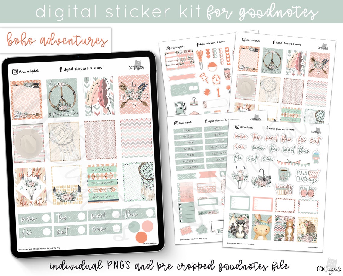 Digital Planner Boho Adventures Stickers A Sweet Boho Themed - Etsy