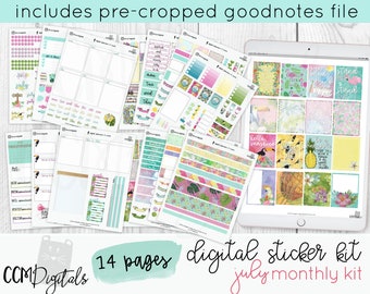 July 2019 Digital Planner Stickers | Exotic and Tropical Digital Sticker Kit for Digital Planning