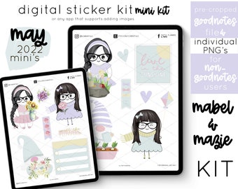 Digital Stickers Mabel & Mazie Flowers and Gardening Mini Kit - May 2022 | Digital Stickers | PNG Stickers for Digital Planning
