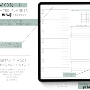 Undated Minimalist 1 Month Digital Planner - Digital PDF Planner for Productivity and Organization