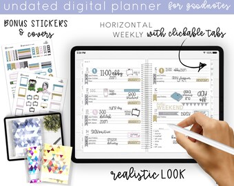 Planificador digital minimalista sin fecha horizontal para Goodnotes / Planificador de aspecto realista personalizable con diseño semanal horizontal y presupuesto