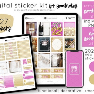 2022 New Years Digital Planner Stickers | Digital Stickers Goodnotes iPad Planner Stickers | Goodnotes Planner Digital Journal Stickers