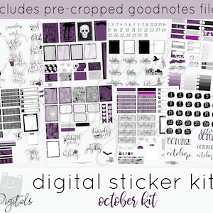 Halloween Oct 2018 Digital Planner Stickers | Purple and Black Witch Halloween Digital Stickers