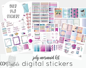 July 2018 Digital Planner Stickers | Digital Mermaid Stickers for Digital Planning