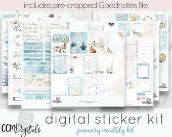 January 2019 Digital Planner Stickers | A Snowy Winter Digital Sticker Kit for Digital Planners
