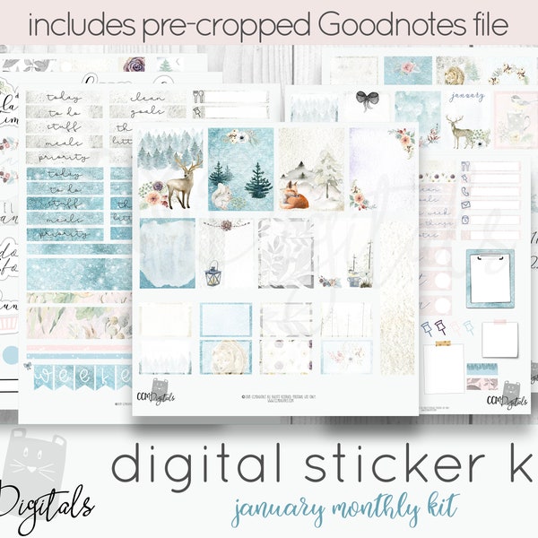 January 2019 Digital Planner Stickers | A Snowy Winter Digital Sticker Kit for Digital Planners