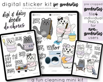 Cleaning Digital Sticker Character Kit for Digital Planning | Digi and Daisy Doodle Do Chores