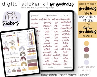 Digital Planner Essentials in Happy Harvest | Digital Planner Goodnotes Stickers | Pre-cropped Stickers