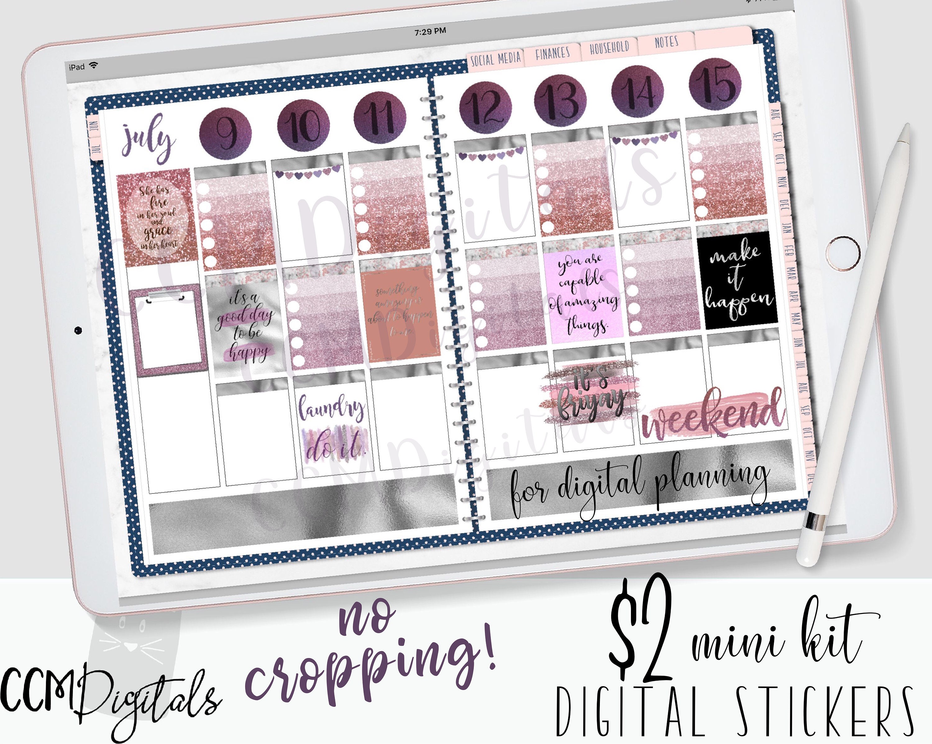 Digital Planner Stickers | Motivational Sparkly Digital Sticker Mini ...