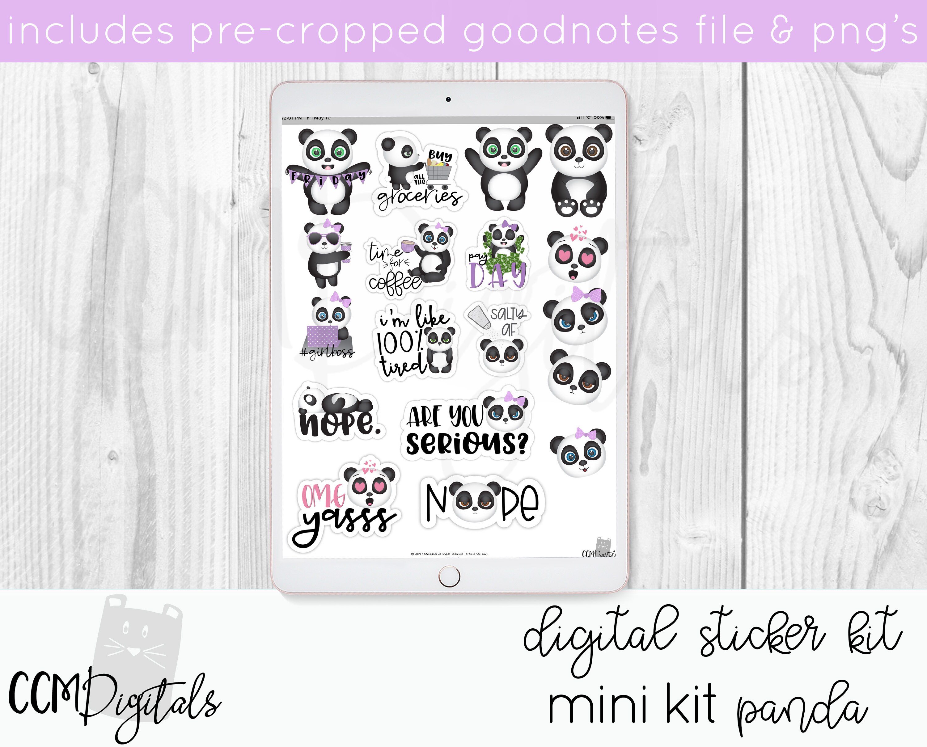 Panda Digital Planner Stickers PNG Stickers for Goodnotes or - Etsy