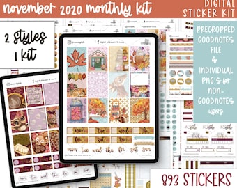 November 2020 Digital Planner Stickers | Monthly Sticker Kit with Fall Themed Digital Stickers | Includes Part 1 and Part 2