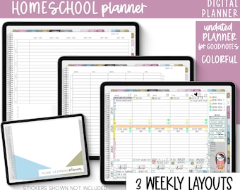 Digitale thuisschool of virtuele leerplanner | Ongedateerde digitale planner voor Goodnotes | Blokschema Wekelijkse lay-out | Thuisschoolplanner