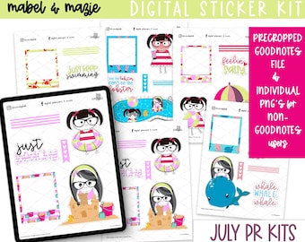 Mabel & Mazie July 2020 Summer Mini Kit | Digital Planner Character Stickers for Summer