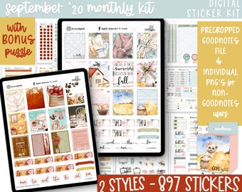 September 2020 Digital Planner Stickers | Includes Part 1 and Part 2 | Soft Fall Digital Stickers and Vibrant Apple Autumn Stickers