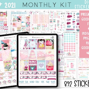 February 2021 Digital Planner Stickers | Includes Love Character Stickers and Vintage Romance Themed Digital Stickers
