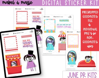 Mabel & Mazie June 2020 PR Kit Bundle | Circus Themed Digital Character Stickers for Digital Planners