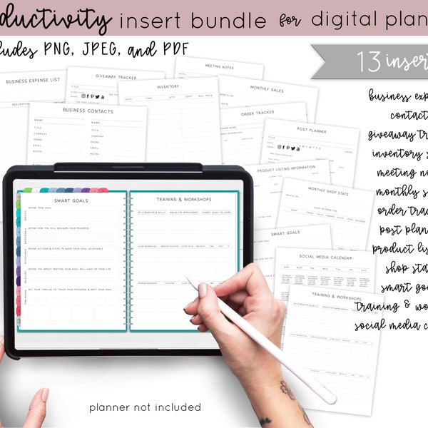 Productivity Digital Planner Inserts for Digital Planners and Journals | iPad Digital Inserts | Social Media Inserts | Business Inserts