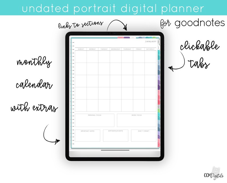 Undated Colorful Digital Planner for Goodnotes Colorful Minimalist Planner with Horizontal Weekly Layout Daily Pages and Weekly Pages image 6