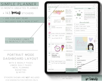 Undated 12 Month Digital Planner | Teal Portrait Planner For Digital Planning | Goodnotes, iPad, Tablets, Android