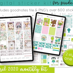 April 2020 Monthly Kit Digital Planner Stickers | Includes Part 1 and Part 2 | Colorful Woodland Stickers and Casual Spring Women Stickers